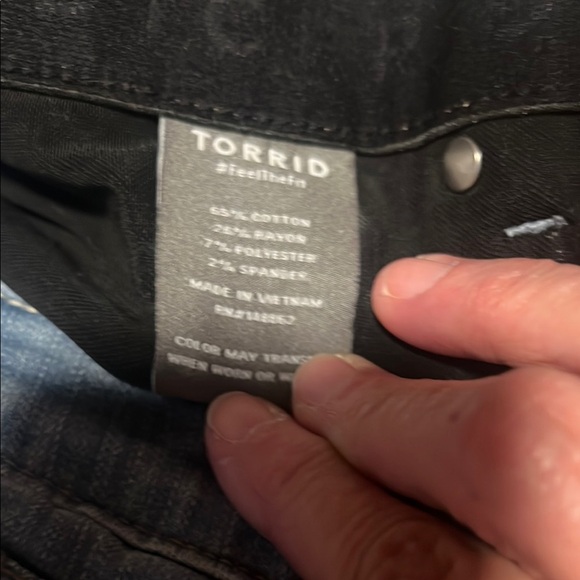 Torrid Blue Skinny Jeans with Distressed Hem - Picture 4 of 5